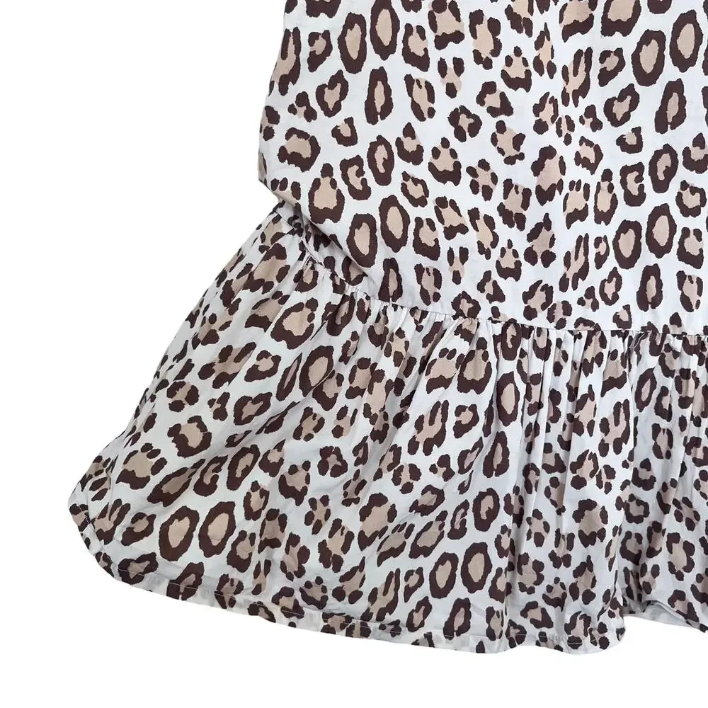 Janie and Jack Snow Leopard Print Tiered Puff Sleeve Dress Girls Size 10